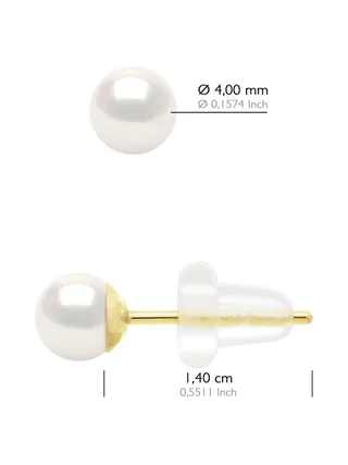 Boucles d'Oreilles Véritables Perles d'Eau Douce Rondes 4-5 mm — Or Jaune 750 Millièmes 2