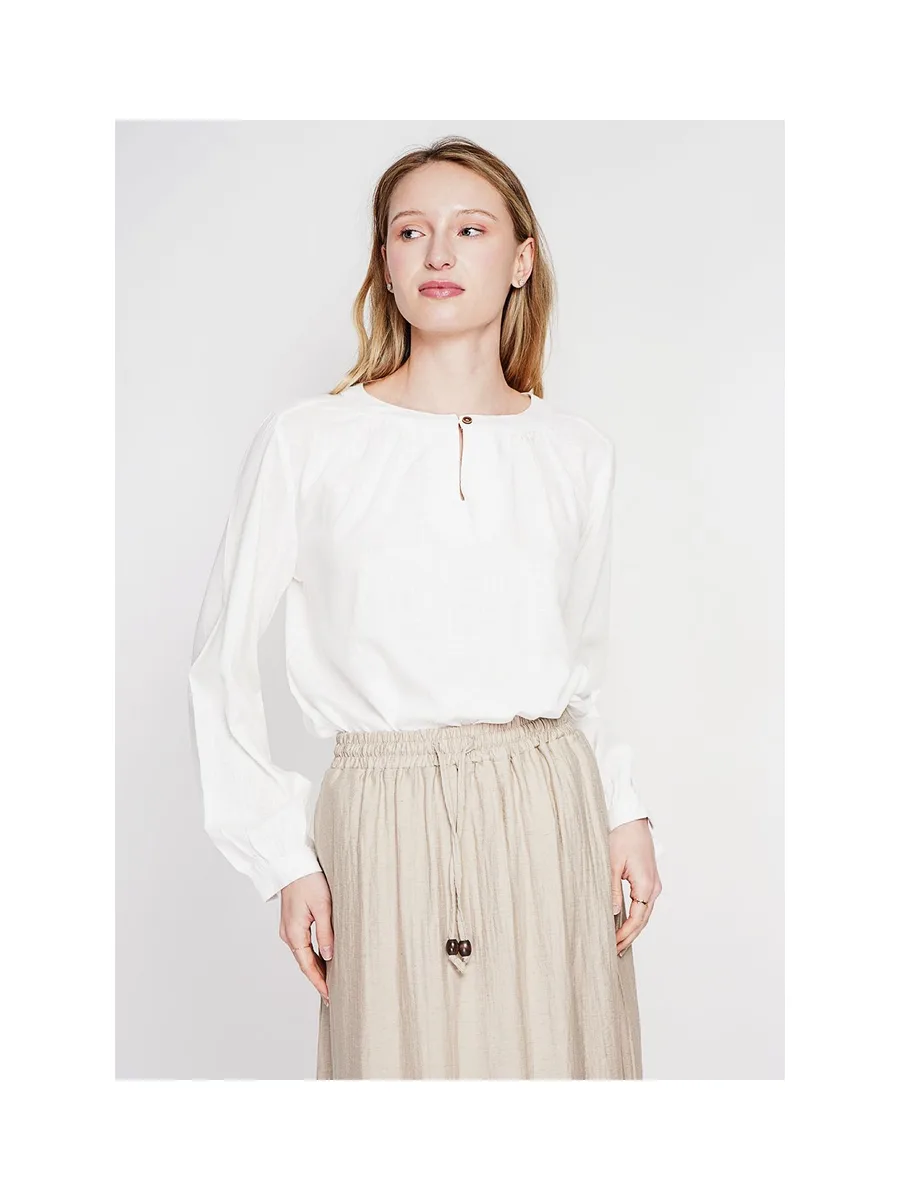 Blouse col tunisien boutonné devant à manche longues 1