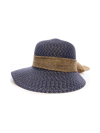 Chapeau de soleil en paille bleu marine Via Lorenzo Pan Coupe Ocean 2