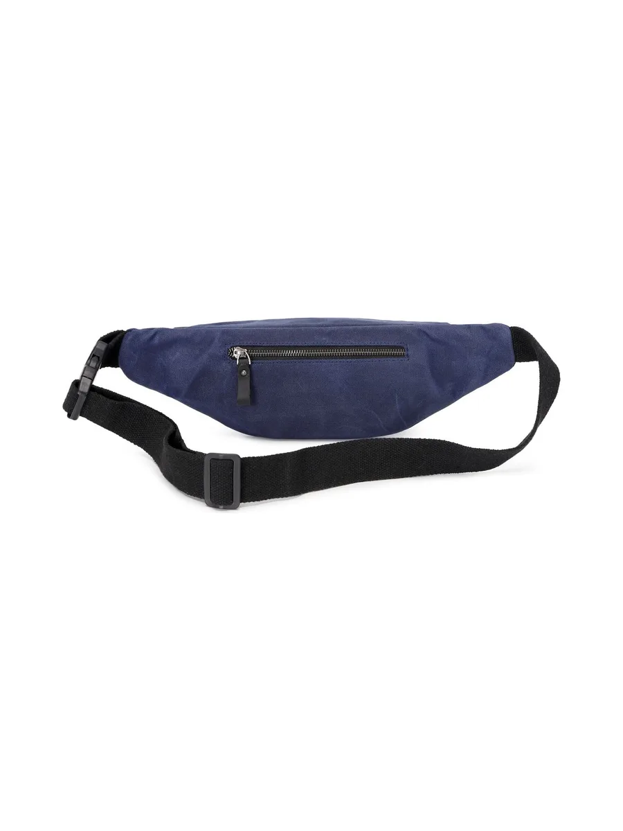 FLO - Sac banane en cuir véritable et toile enduite - Bleu 4