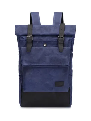JACK - Sac à dos en cuir véritable et toile enduite - Bleu 1