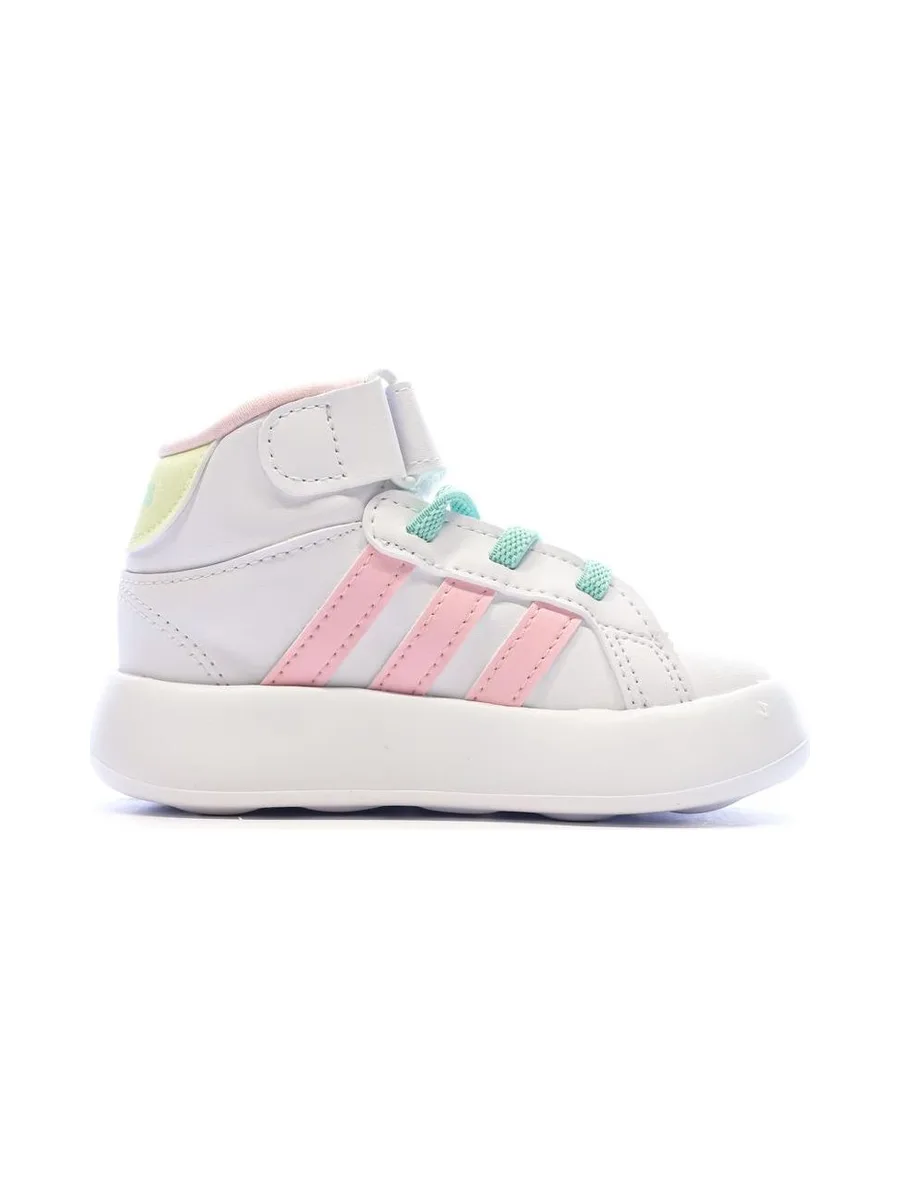 Baskets Blanches/Roses/Turquoises Fille Adidas Grand Court Mid 3