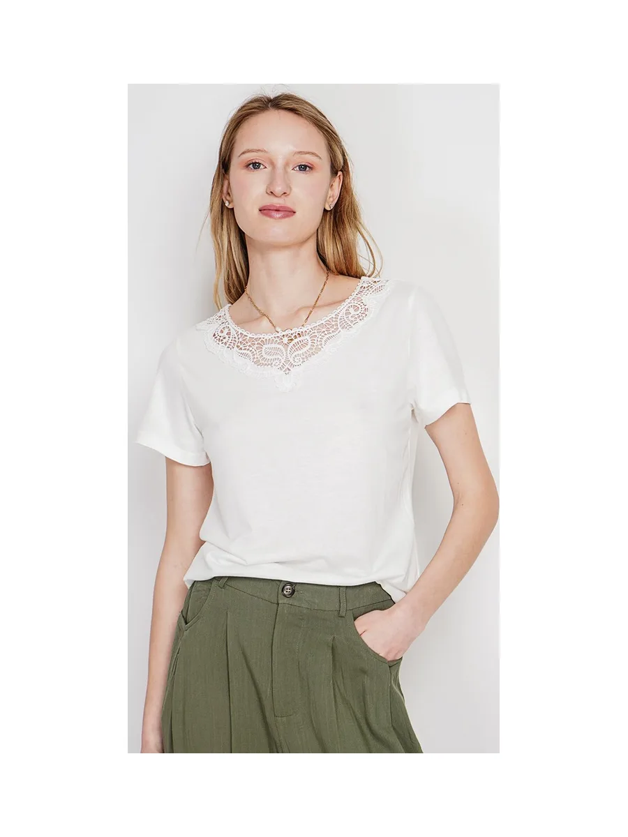 T-shirt col rond manches court dentelle 5