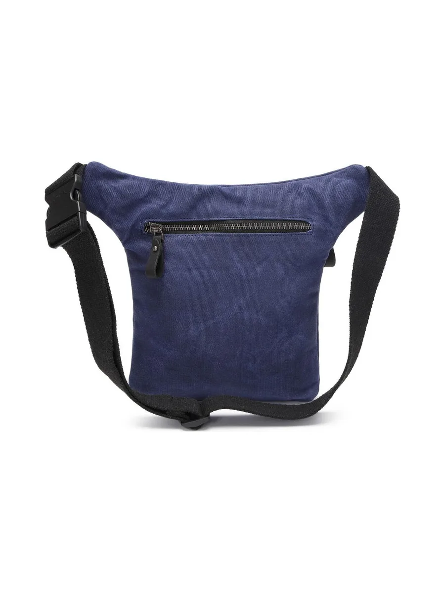 JEFF - Pochette banane en cuir véritable et toile enduite - Bleu 36