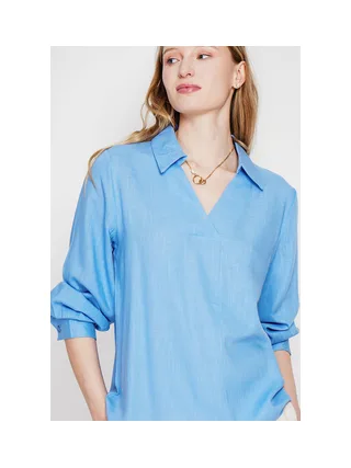Blouse col chemise évasée à manche longueur 1