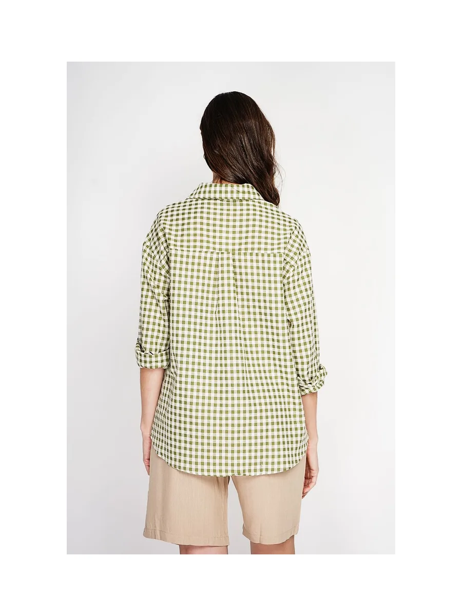 Chemise longue coupe oversize Poche poitrine à manches longues à carreaux 8