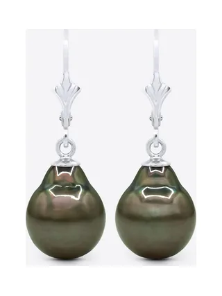 Boucles d'Oreilles Véritables Perles de Tahiti Poires 10-11 mm — Or Blanc 375 Millièmes 1