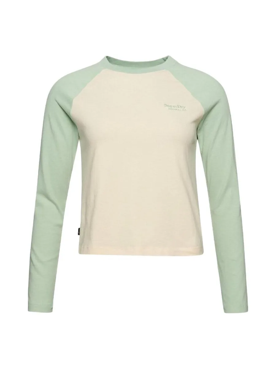 T-shirt Manches Longues Vert/Beige Femme Superdry Baseball 2