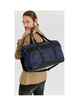 VLAD - Sac de voyage en cuir véritable et toile enduite - Bleu 5