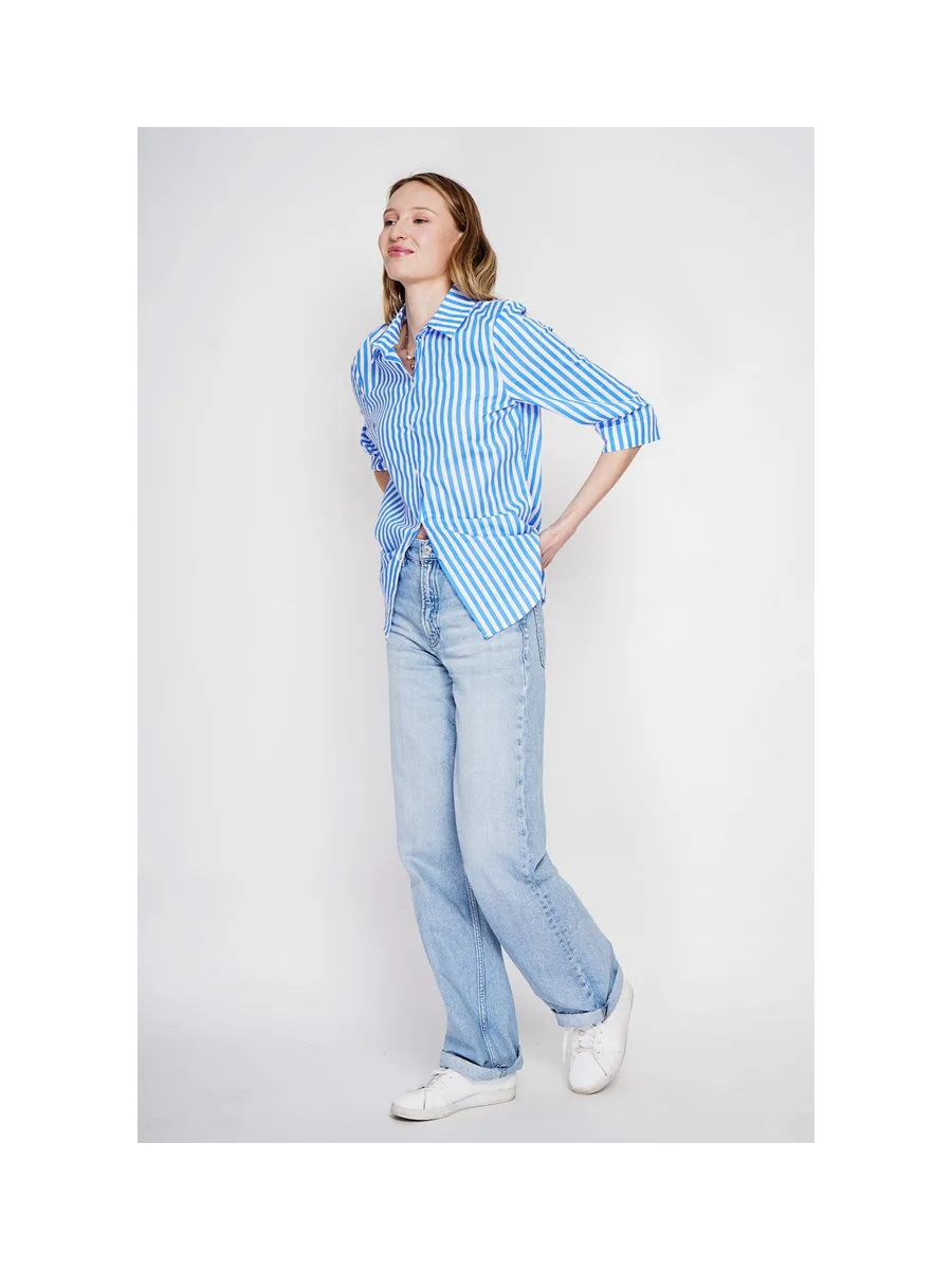 Chemise à rayure brode boutonnée devant à manches 3/4 2