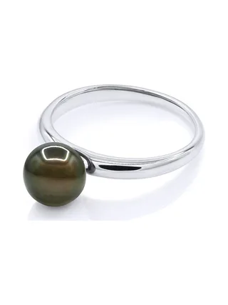 Bague Jonc Véritable Perle de Tahiti Ronde 7.5-8 mm — Or Blanc 375 Millièmes 1