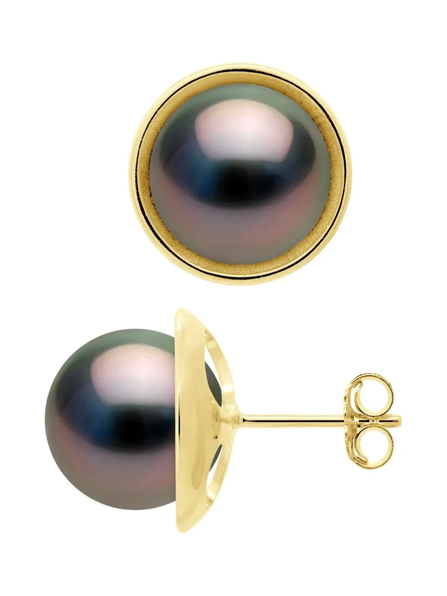 Boucles d'Oreilles Véritables Perles de Tahiti Rondes 9-10 mm — Or Jaune 375 Millièmes 5