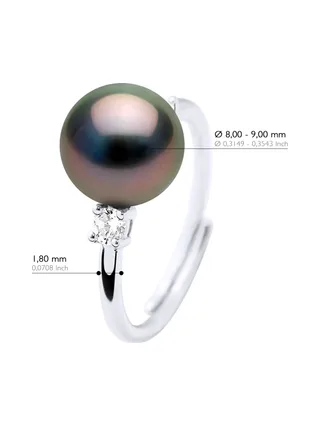 Bague Jonc Véritable Perle de Tahiti Ronde 8-9 mm — Argent 925 Millièmes Rhodié 2