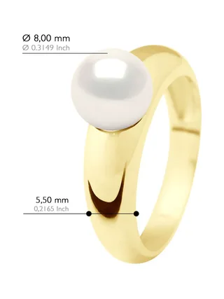 Bague Jonc Véritable Perle d'Eau Douce Ronde 8-9 mm — Or Jaune 375 Millièmes 2