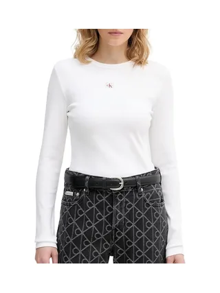 T-Shirt Manches Longues Blanc Femme Calvin Klein Jeans Label 1