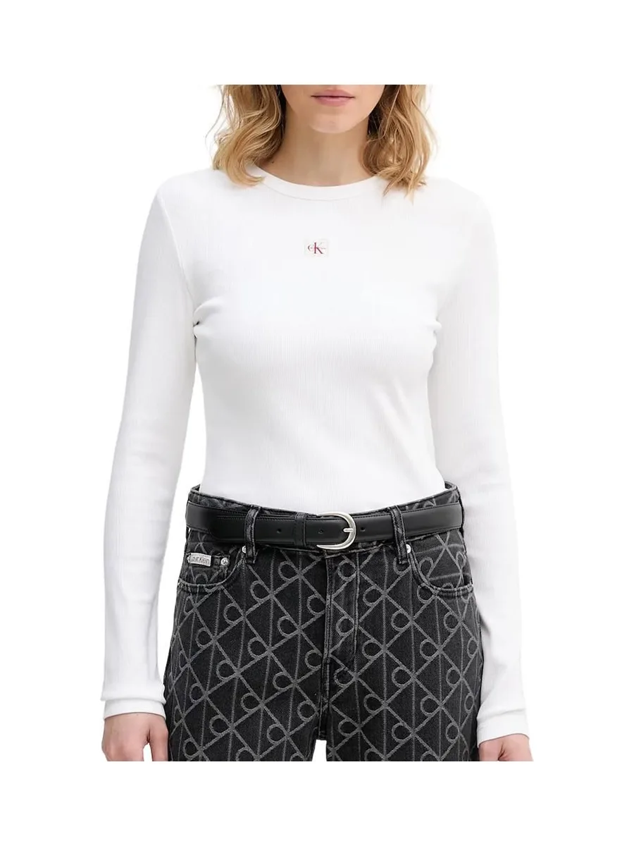 T-Shirt Manches Longues Blanc Femme Calvin Klein Jeans Label 2