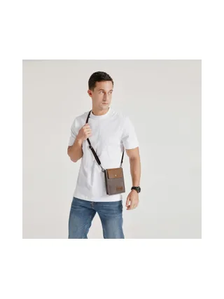 VAL - Pochette bandoulière en cuir véritable et toile enduite - Bleu 18