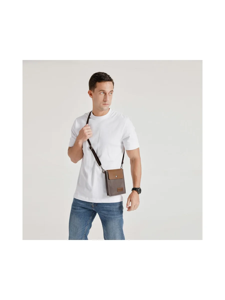 VAL - Pochette bandoulière en cuir véritable et toile enduite - Bleu 50