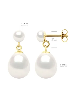 Boucles d'Oreilles Véritables Perles d'Eau Douce Poires 5-6 mm — Or Jaune 375 Millièmes 2
