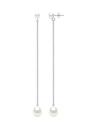 Boucles d'Oreilles Véritables Perles d'Eau Douce Poires 5-6 mm — Or Blanc 375 Millièmes 1