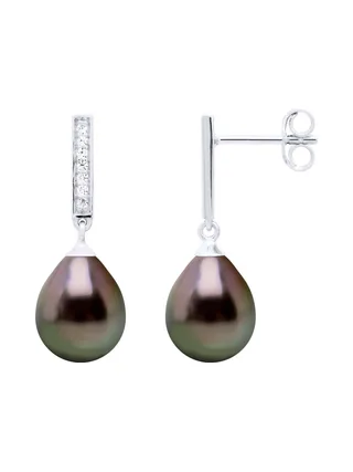 Boucles d'Oreilles Véritables Perles de Tahiti Poires 8-9 mm — Argent 925 Millièmes 1