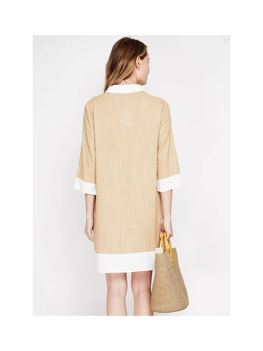Robe chemise bi-couleur designer boutonnée devant à manche 3/4 17