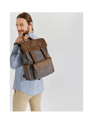 ED - Sac à dos en cuir véritable et toile enduite - Bleu 24