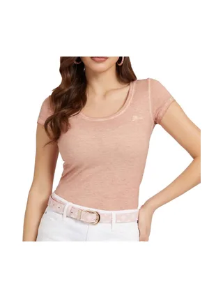 T-shirt Rose Clair Femme Guess Script 1