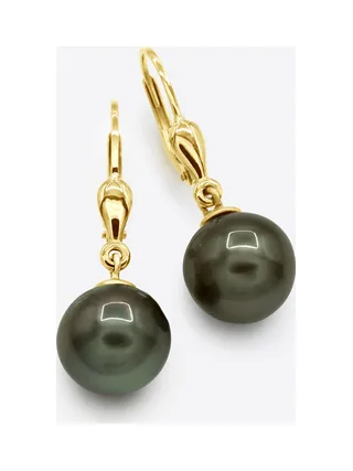 Boucles d'Oreilles Véritables Perles de Tahiti Poires 9-10 mm — Or Jaune 375 Millièmes 1