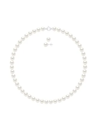Boucles d'Oreilles Véritables Perles d'Eau Douce Rondes 8-9 mm — Or Blanc 375 Millièmes 1