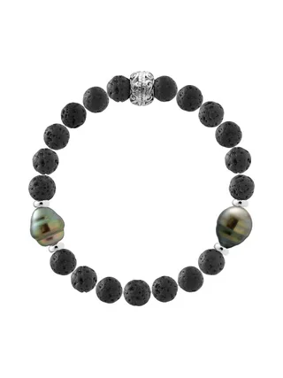 Bracelet Véritables Perles de Tahiti Cerclées 9-10 mm — Argent 925 Millièmes — 21 cm — Homme 2