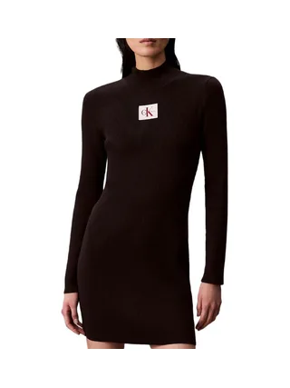 Robe Slim Noir Femme Calvin Klein Jeans Neck Mini Dress 1