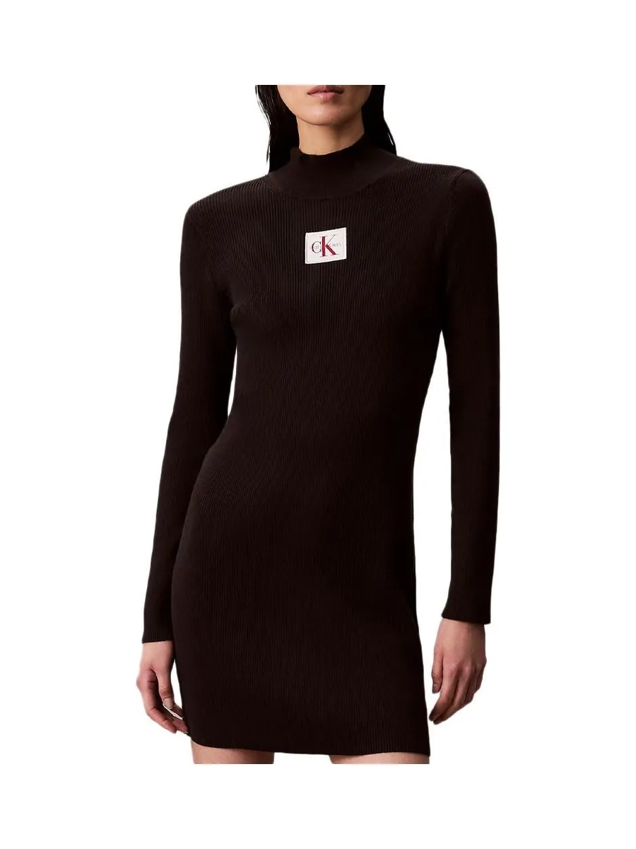 Robe Slim Noir Femme Calvin Klein Jeans Neck Mini Dress 2