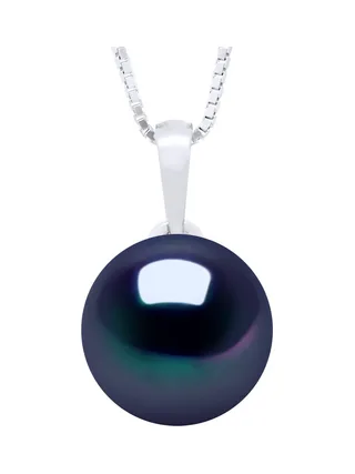 Pendentif Bélière Véritable Perle de Culture d'Eau Douce Bouton 9-10 mm — Or Blanc 375 Millièmes 1