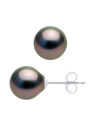Boucles d'Oreilles Véritables Perles de Tahiti Ovales 8-9 mm — Argent 925 Millièmes 2