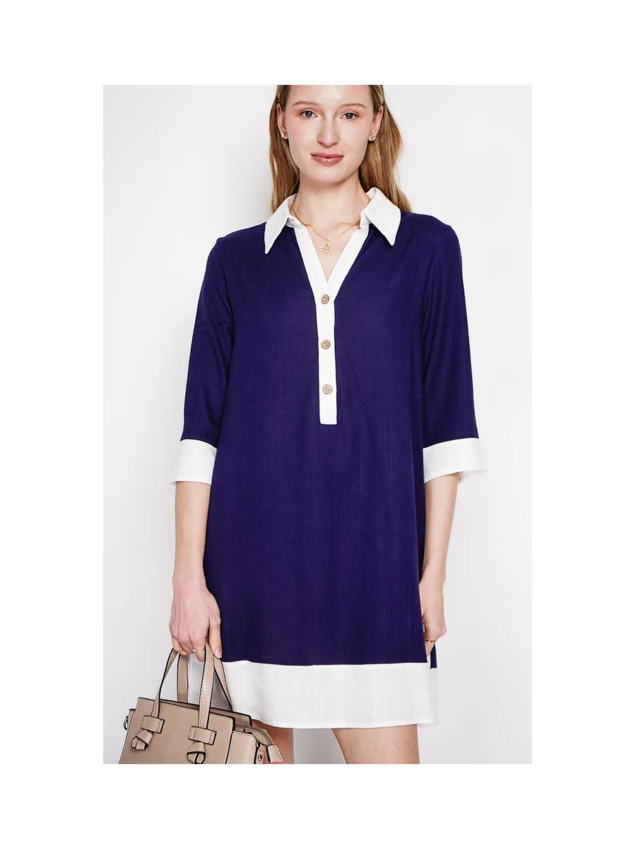 Robe chemise bi-couleur designer boutonnée devant à manche 3/4 8