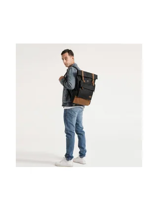 JACK - Sac à dos en cuir véritable et toile enduite - Bleu 26