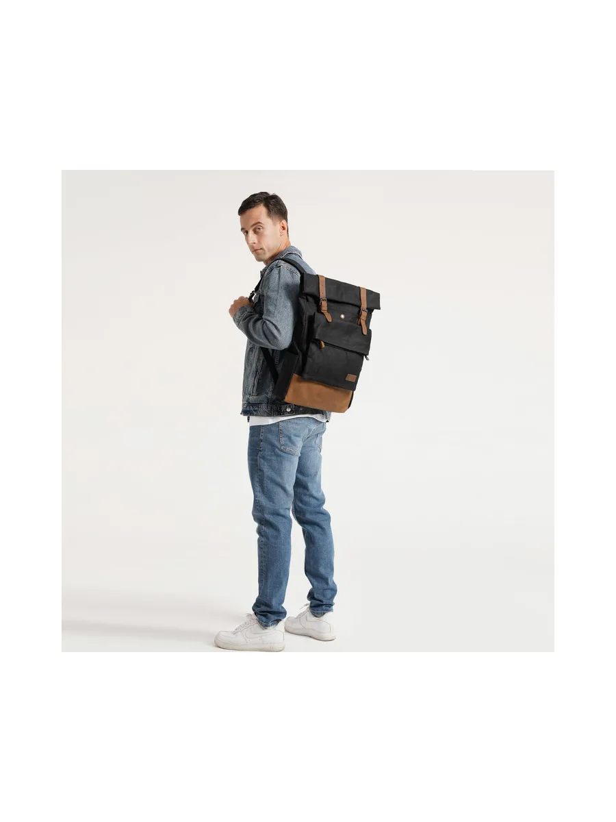 JACK - Sac à dos en cuir véritable et toile enduite - Bleu 26