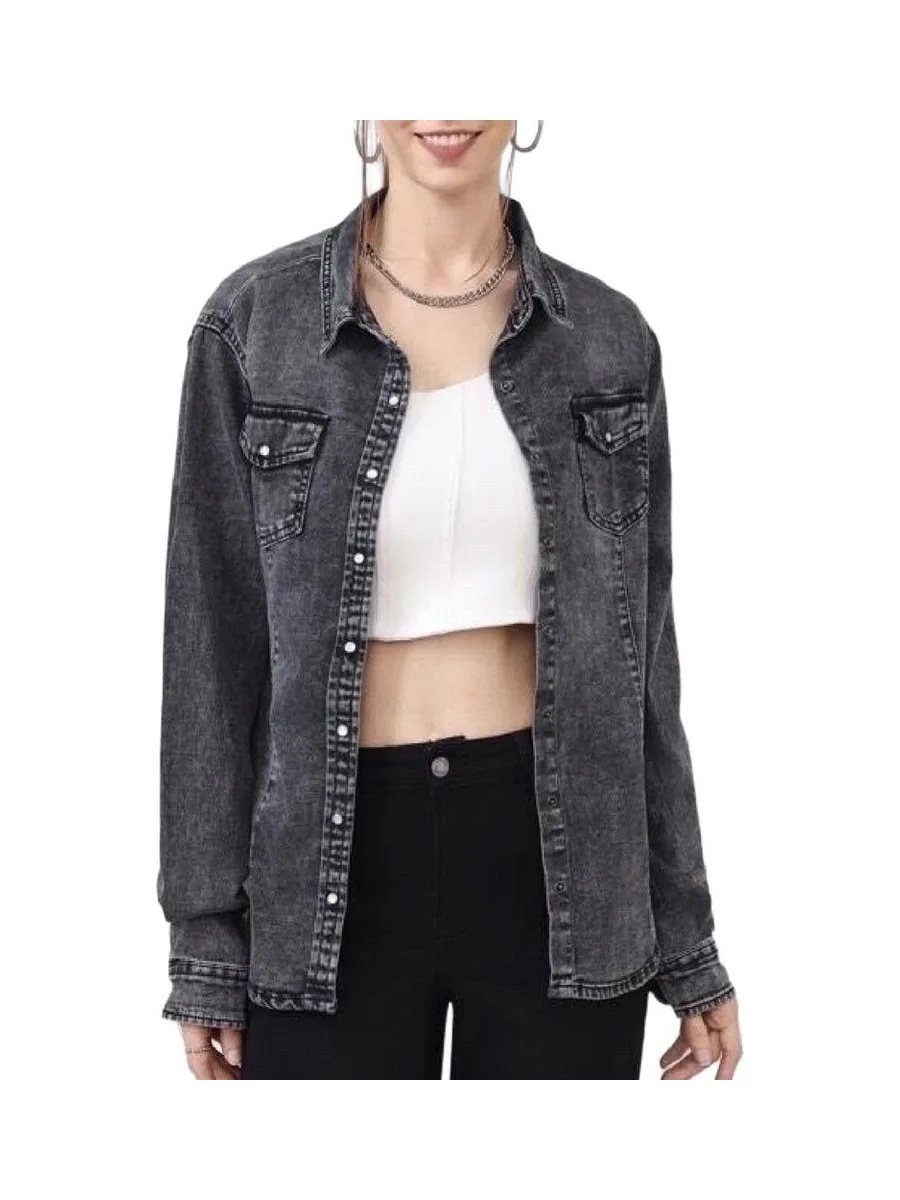 Chemise en Jean Noir Femme Monday Premium Bleach 1 2