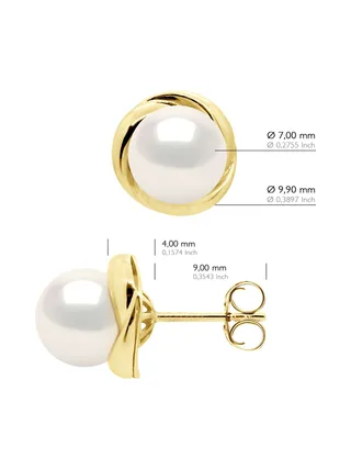 Boucles d'Oreilles Véritables Perles d'Eau Douce Rondes — Or Jaune 375 Millièmes 2