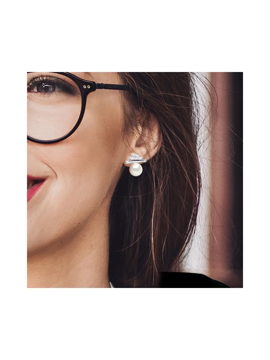 Boucles d'Oreilles Véritable Perle d'Eau Douce Bouton 9-10 mm — Argent 925 Millièmes Rhodié 4