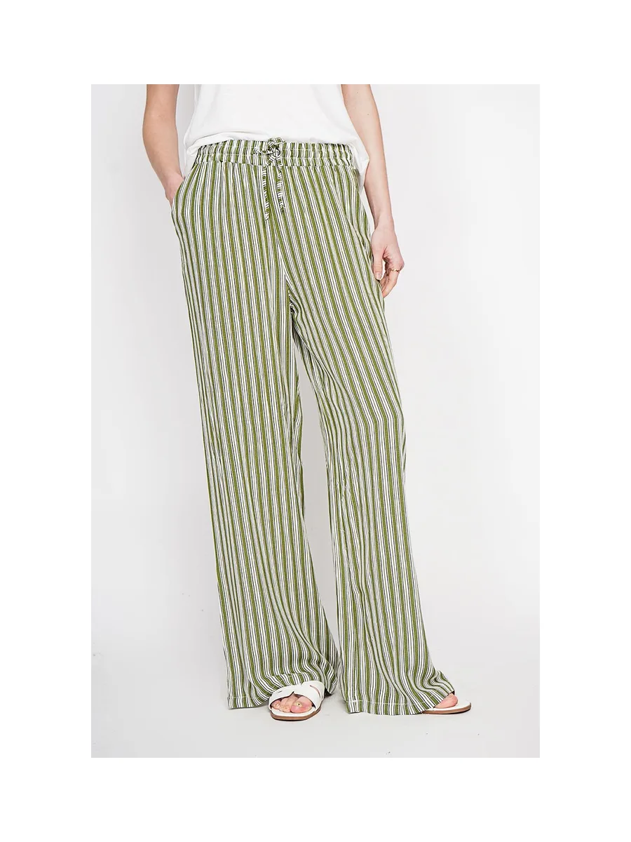 Pantalon taille haute à rayure avec cordons de serrage avec poches 3