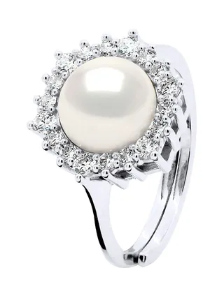 Bague Jonc Véritable Perle de Culture d'Eau Douce Bouton 8-9 mm — Argent 925 Millièmes Rhodié 1